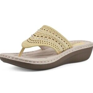 White Mountain Comate Women's Thong Sandals 11W Yellow  Spring Beach Rhinestone‎